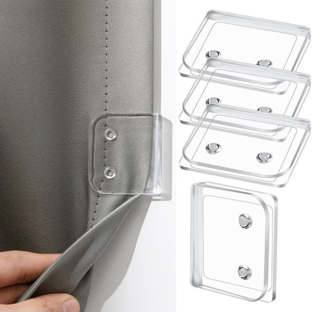 4 Stück selbstklebende Duschvorhang-Clips aus transparentem Kunststoff zur winddichten Befestigung im Badezimmer - Bild 1