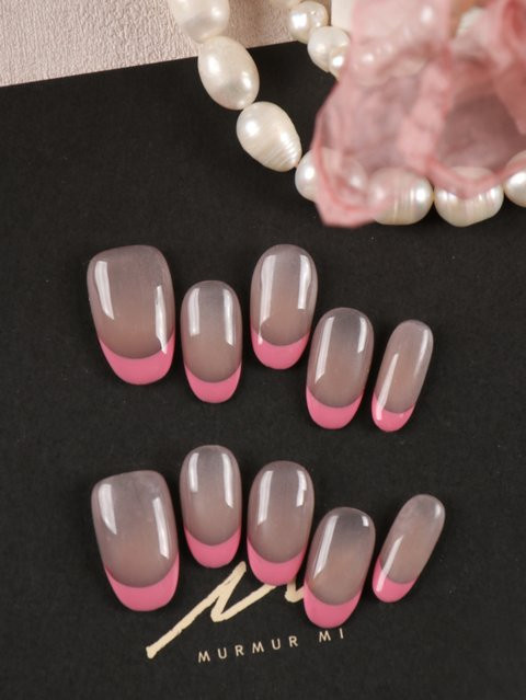 XEERCOOU Künstliche Nägel, Pink French Style, Katzenaugen-Effekt, 10 Stück - Bild 1