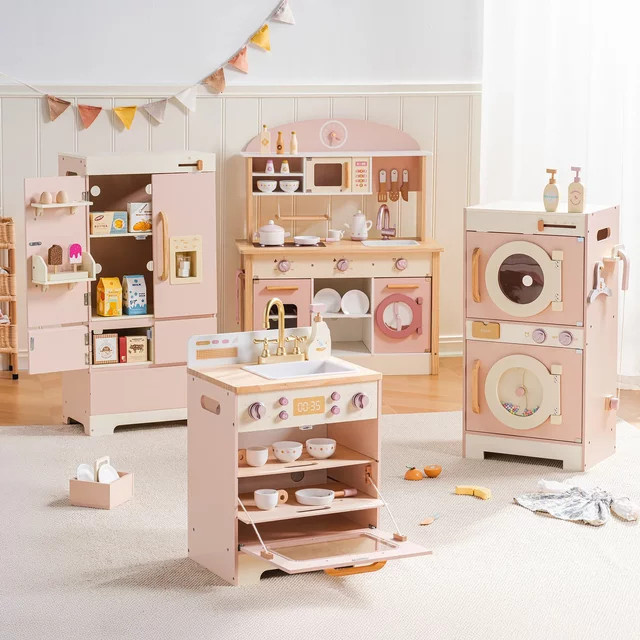 Robotime Robud Kinder-Eckküchen-Spielset aus Holz, Rosa - Bild 1