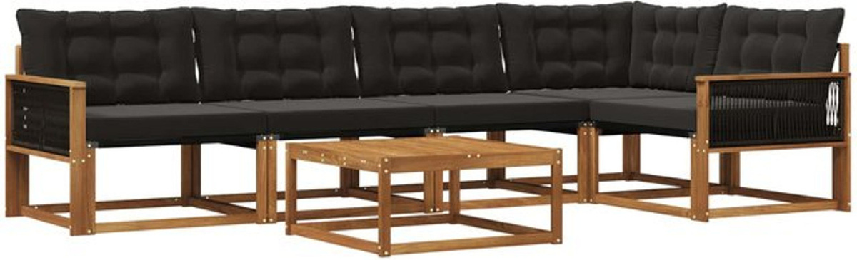 Modernes 6-teiliges Outdoor-Sofagarnitur Loungemöbel Set aus Akazie und Textilene von vidaXL in Natur und Schwarz - Bild 1