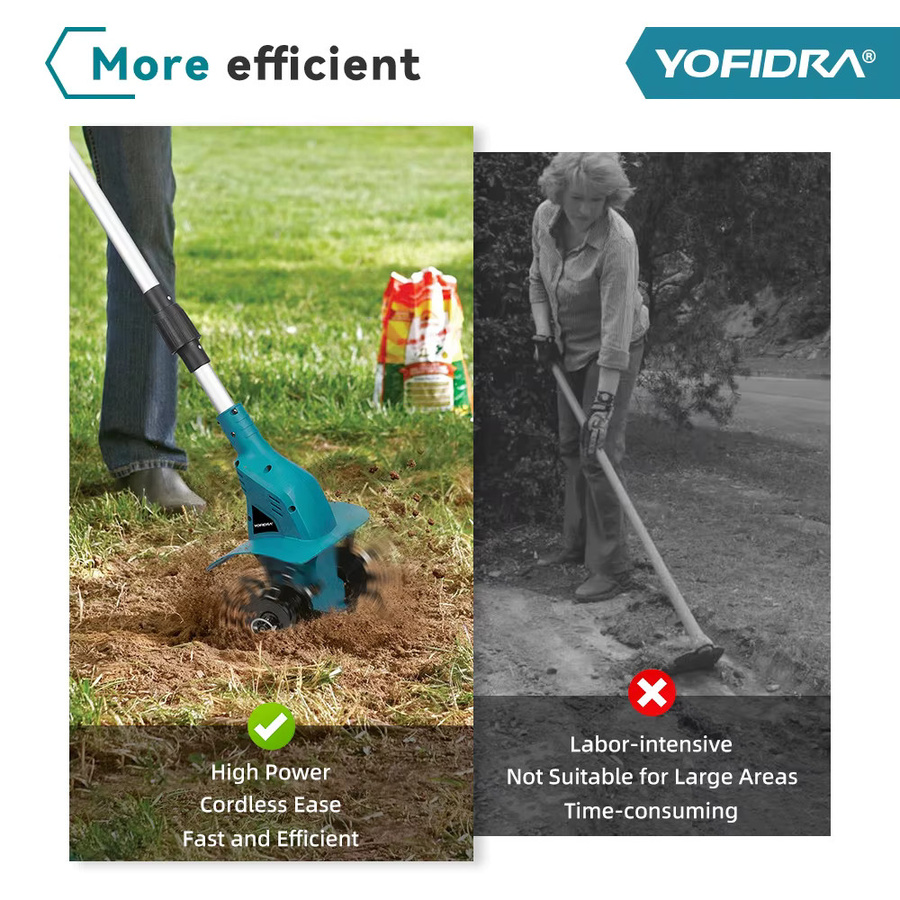 YOFIDRA Elektrische Bodenfräse als kabelloser Gartenkultivator zur Bodenlockerung für Makita LXT Akkus - Bild 4