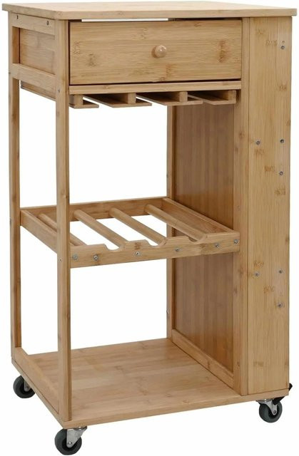 vidaXL Küchenwagen aus Bambus mit Rädern in Natur, Beige, B/T/H: 47,5 x 36 x 83 cm - Bild 1