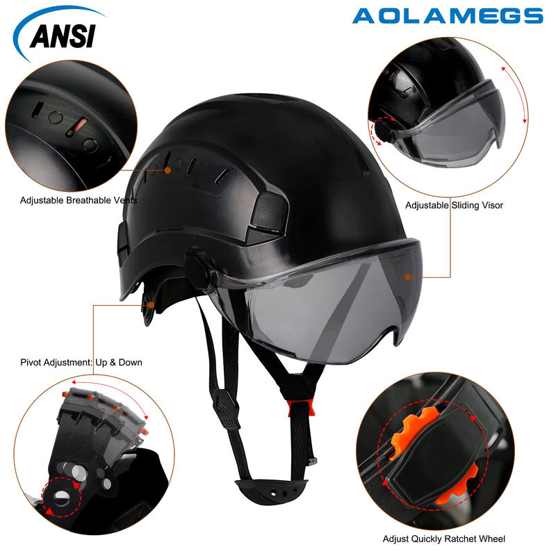 Aolamegs CE-Schutzhelm mit integrierter Schutzbrille aus ABS-Kunststoff in Rot oder Schwarz - Bild 3