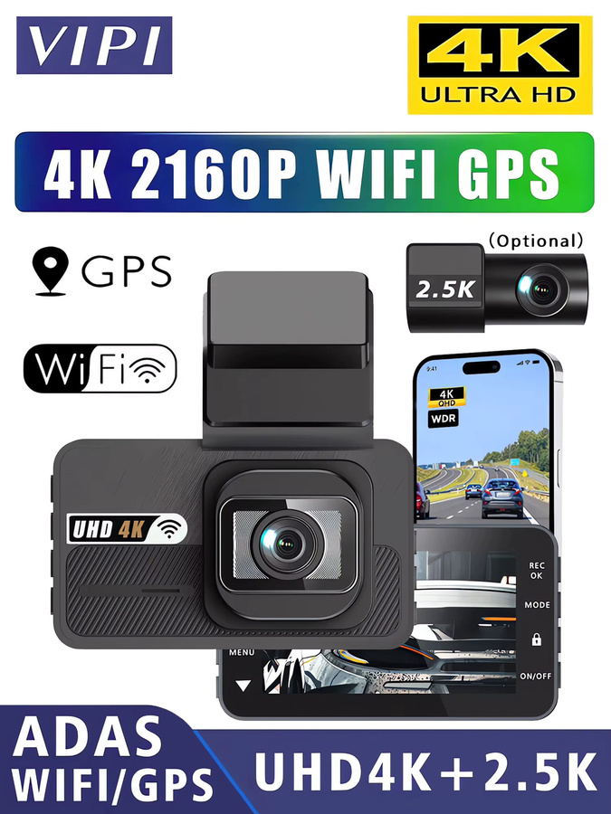 Dual Dashcam mit UHD 4K und 2,5K Auflösung, ADAS, WIFI und GPS, Mini Auto DVR Video Recorder mit Nachtsicht in Schwarz - Bild 6