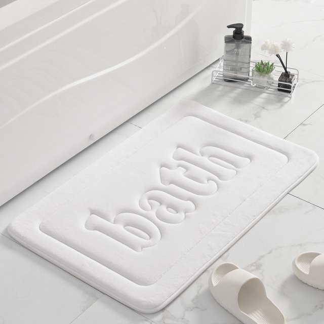 Rutschfeste Badematte aus Memory-Schaum von inyahome in Weiß, saugfähig und maschinenwaschbar - Bild 1