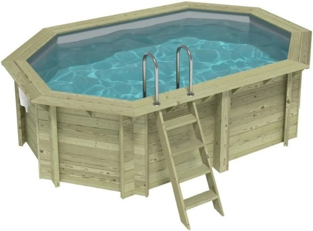 ALTANKA Holzpool Nemo achteckig erweitert in Grau mit einzubetonierendem Profil, B: 430 cm, T: 430 cm, H: 118 cm - Bild 1
