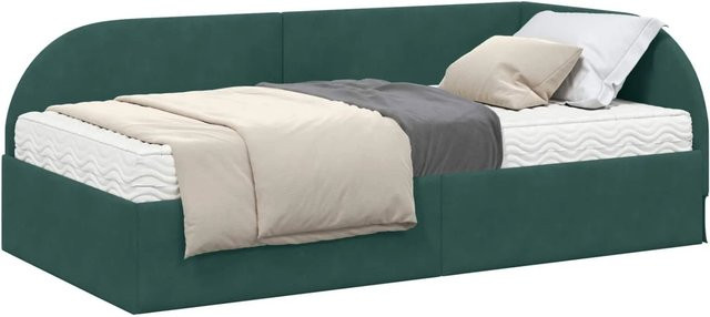 vidaXL Eckbettgestell mit 2 Matratzen und Kopfteil in Grün aus Samt, B/T/H: 100 x 200 x 104 cm - Bild 1