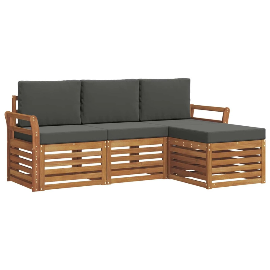 vidaXL Sofagarnitur 4-teilig aus Massivholz Akazie in Natur und Anthrazit mit L-Form und Polsterkissen - Bild 2