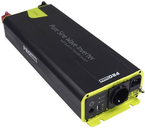 ProUser Wechselrichter PSI1000TX 1000W 12V - 230V/AC in Schwarz mit Fernbedienung, USV-Funktion und Netzvorrangschaltung sowie USB-A Anschlüssen - Bild 1