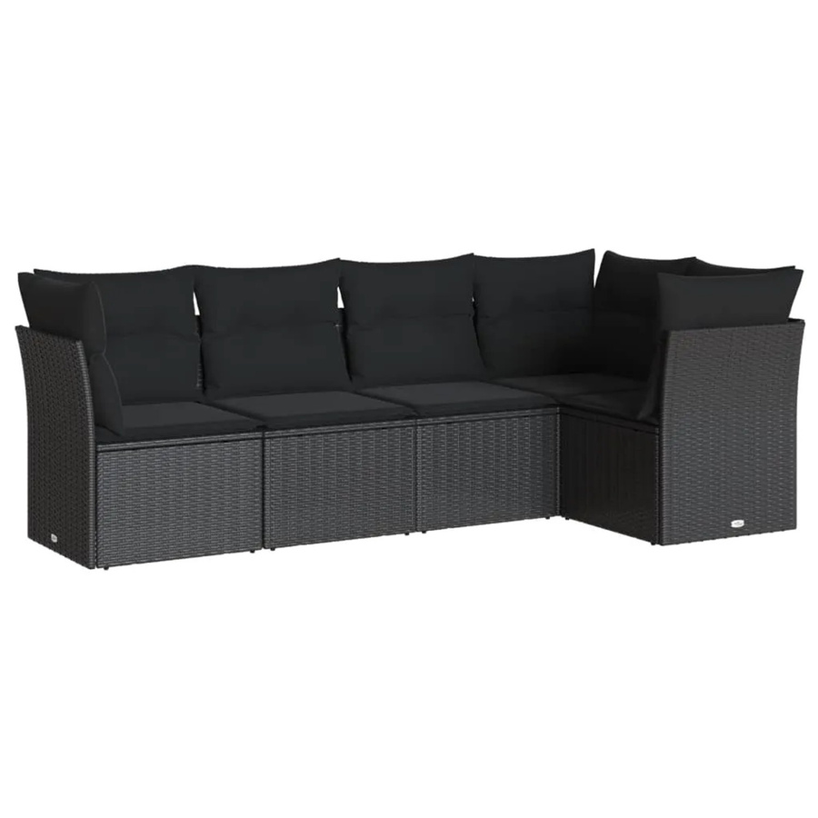 vidaXL 5-tlg Garten-Sofagarnitur in L-Form aus Poly Rattan und Metall mit Kissen in Schwarz - Bild 2