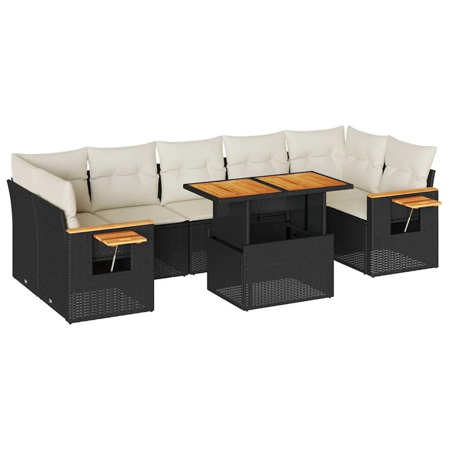vidaXL 8-teilige Garten-Sofagarnitur aus Poly-Rattan und Akazienholz in Schwarz mit Kissen - Bild 2
