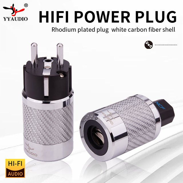YYAUDIO High-End Hifi IEC Audio-Stromversorgungsstecker Adapter aus Kohlefaser mit Rhodium-Beschichtung, Silber, 15A/250V - Bild 1