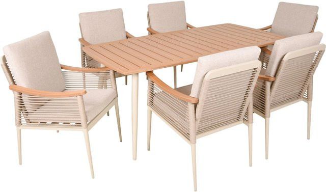 Garden Pleasure Tischgruppe Tulum 7-teilig in Sandbeige aus Aluminium und Polywood - Bild 1