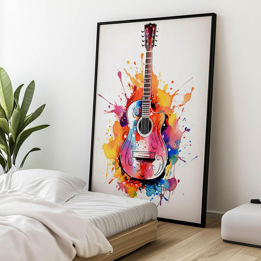iKable Wandbild Gitarre in Regenbogenfarben mit schwarzem Aluminiumrahmen, Breite: 40 cm, Höhe: 50 cm - Bild 4