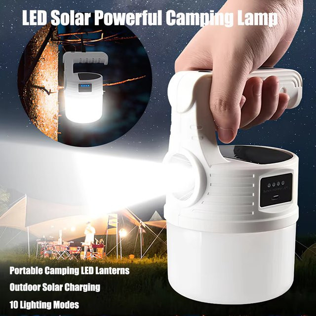 ESMARTER LED Solar Camping Lampe, wiederaufladbare tragbare Laterne für Outdoor, Angeln und Notfälle, Farbe: Weiß - Bild 1