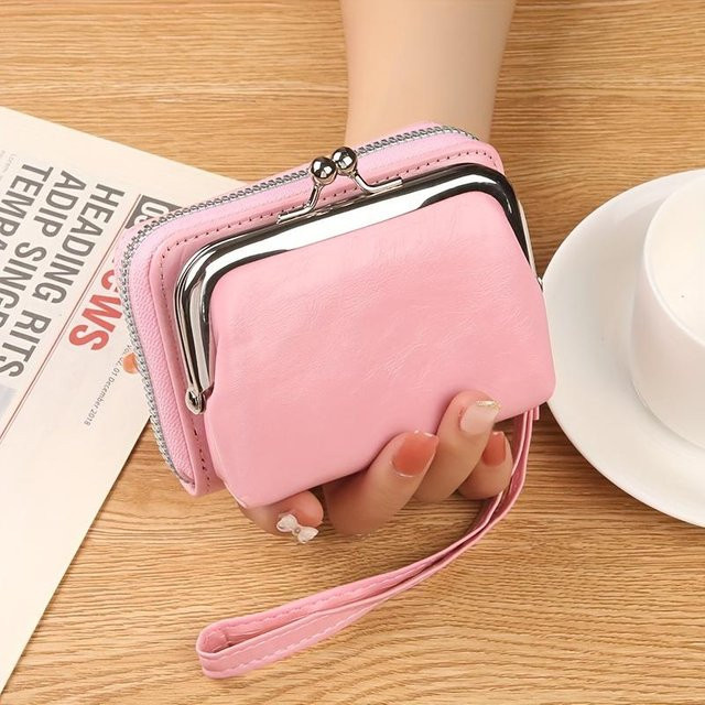 Mini Vintage Kreditkartenhalter, Retro Kiss Lock Münzbörse, Damen, rosa - Bild 1