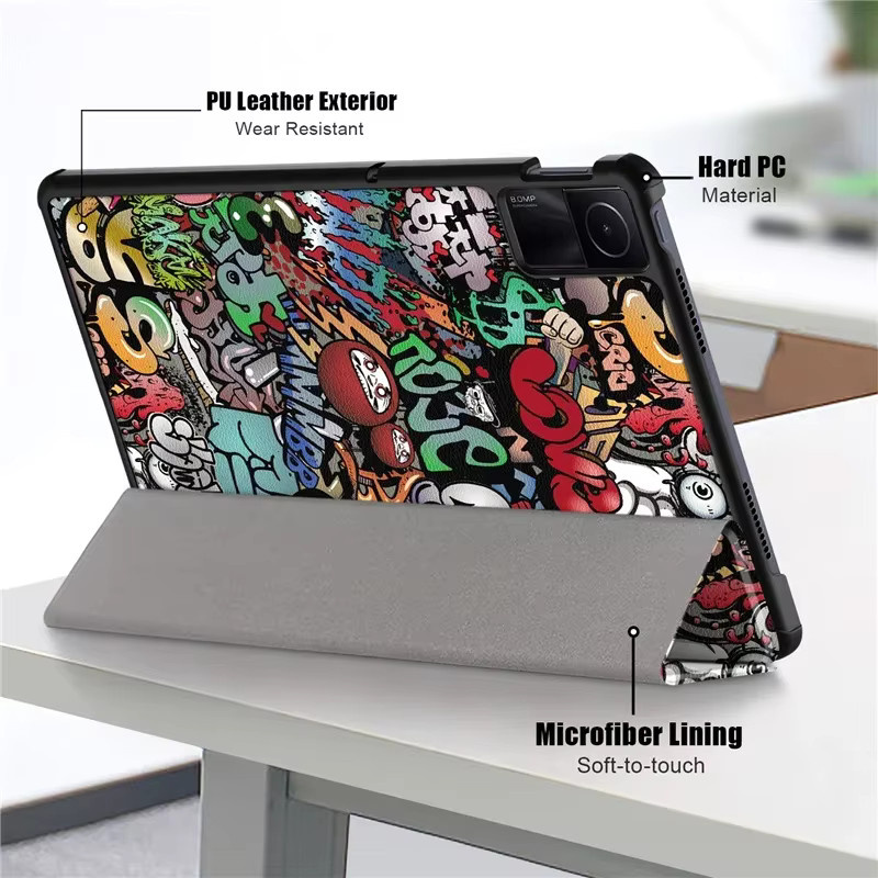 Xiaomi Tablet Hülle mit dreifach faltbarem Ständer und Auto Wake-Sleep Funktion für Xiaomi Pad 6, Mi Pad 5 Pro und Redmi Pad SE 11 2023 in Rot/Mehrfarbig - Bild 4
