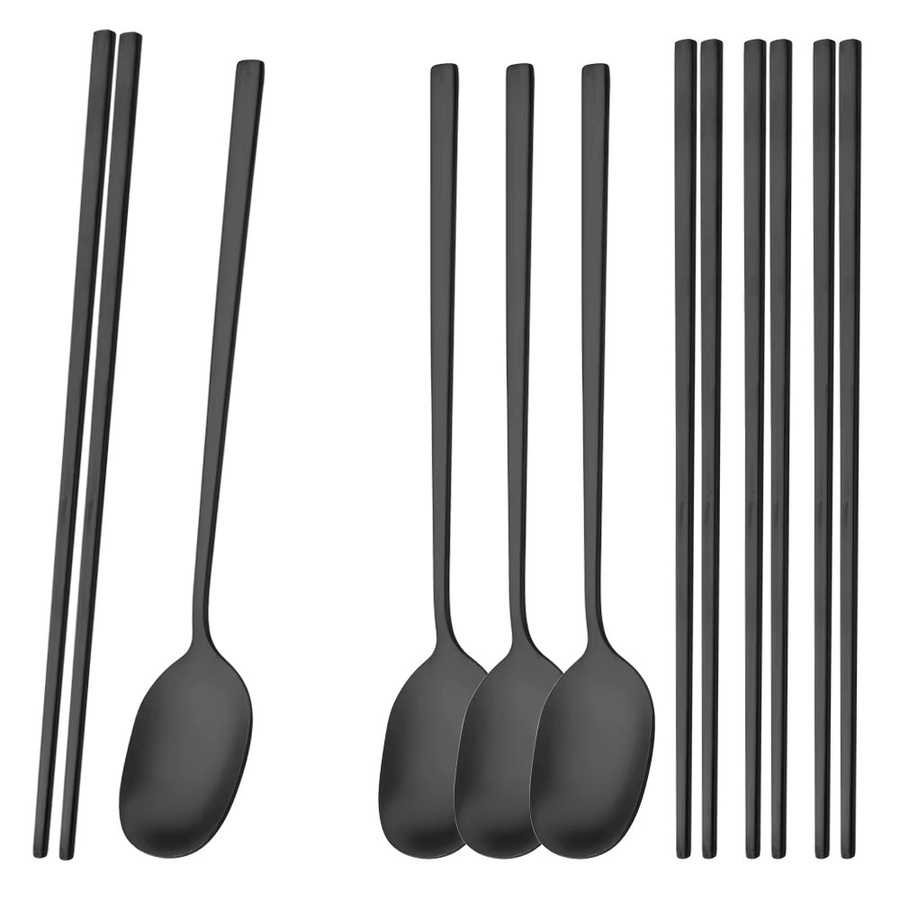 Uniturcky 8-teiliges Sushi Besteckset aus mattem Edelstahl in Schwarz und Silber mit Stäbchen und Löffeln - Bild 3