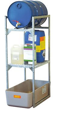 CEMO Fassregal Typ 120 Variante 3 in Grau mit Fass- und Gitterrostauflage, B: 45,0 cm, H: 131,0 cm, T: 82,0 cm - Bild 2