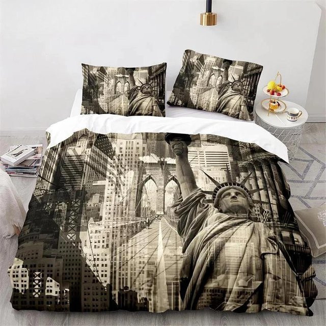 Bettwäsche-Set Freiheitsstatue von JMG Household Supplies aus Mikrofaser in Grau, B/H: 135 x 200 cm - Bild 1