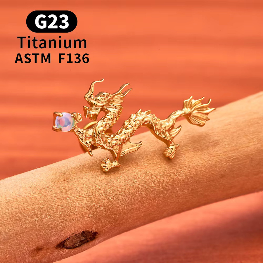 UHERA Ohrring Titan, Gold, Zirkonia, Drachen Flat-Back Stud - Bild 2