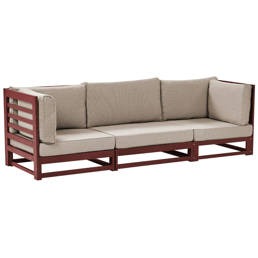 Beliani Gartensofa TRANI aus Akazienholz in Dunkelrot mit Polsterung und Kissen, B/T/H: 235 x 75 x 72 cm - Bild 2