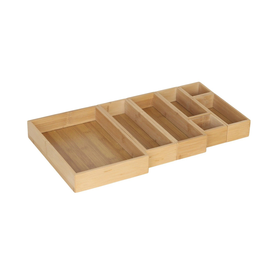 Relaxdays Schubladen Ordnungssystem aus Bambus in Natur, 7-teilig, B: 28 cm, T: 19,5 cm, H: 5 cm - Bild 2