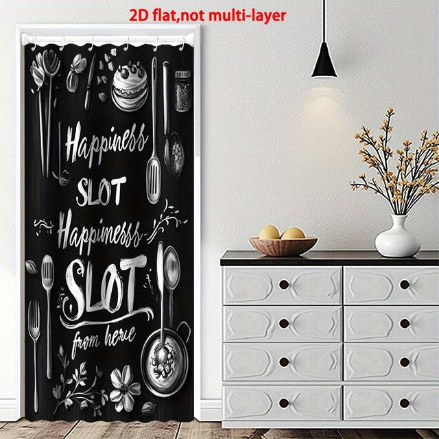 VIKAMA 2D Flacher Küchentürvorhang in Schwarz, Ölbeständiger Raumteiler mit Naturmotiv für Esszimmer und Küche - Bild 1