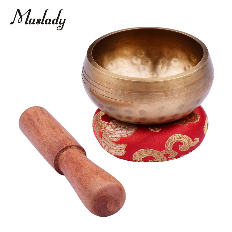 Muslady Tibetisches Klangschalen-Set für Meditation aus Metall in Gold mit Kissen und Holzschlägel, Durchmesser: 8 cm - Bild 9