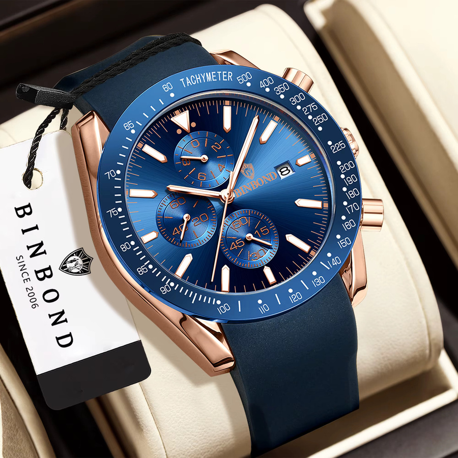 BINBOND Chronograph, Automatik, Datum, Leder, Blau, Herren - Bild 2