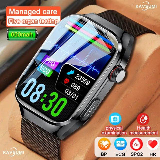 GUHUAVMI Smartwatch für Männer in Schwarz mit 2,04 Zoll Display, Gesundheitsüberwachung für Harnsäure, Lipide, EKG und PPG, Herzfrequenz, Blutdruck sowie Bluetooth-Anruffunktion, kompatibel mit Android und iOS - Bild 1