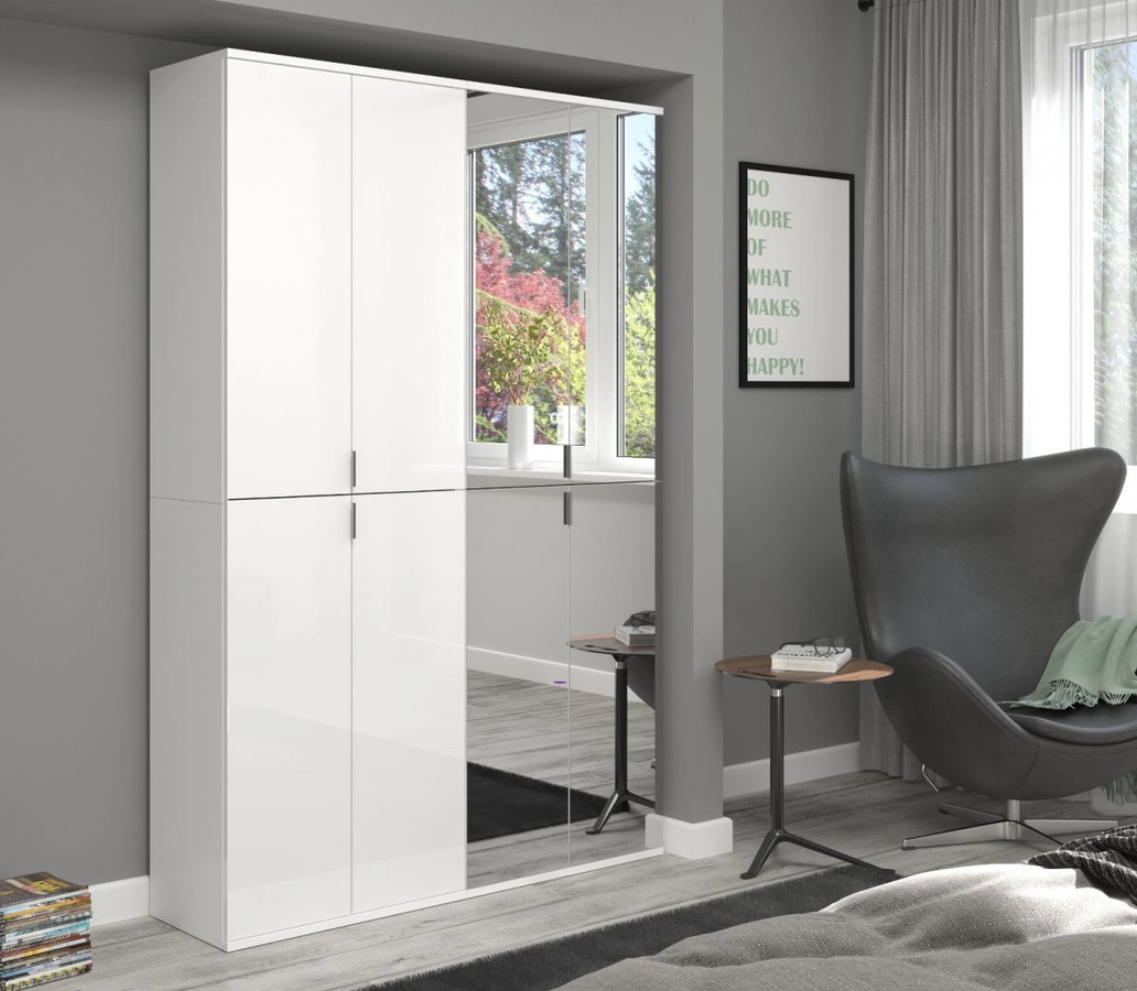 Inn.Furn Garderobenschrank SystemX in Weiß Hochglanz mit Spiegel, B/T/H: 122 x 34 x 193 cm - Bild 2