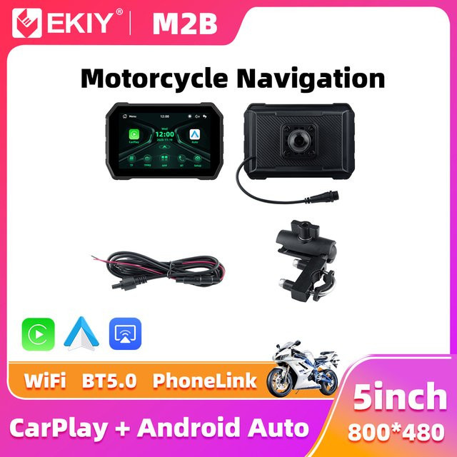 EKIY 5-Zoll Wireless CarPlay und Android Auto tragbarer GPS-Navigationsbildschirm für Motorräder, schwarz, staubdicht und wasserdicht - Bild 1