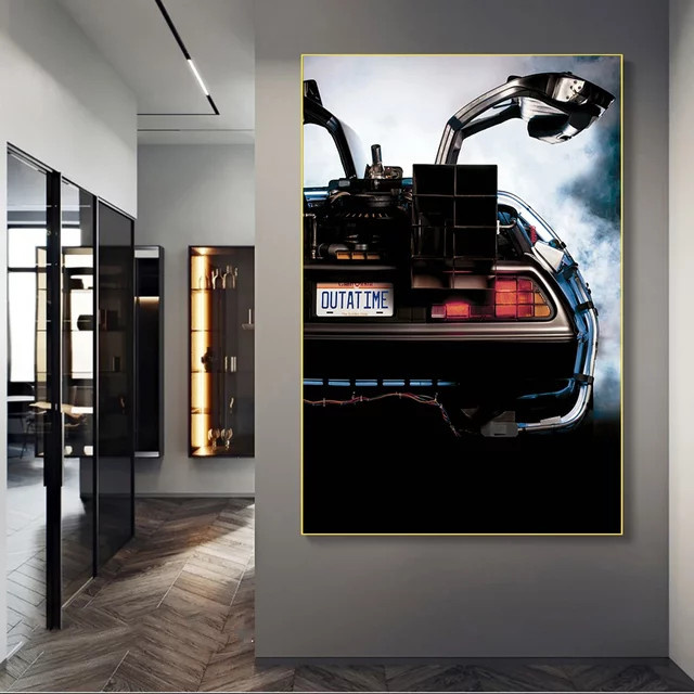 JKPICTURE Wandkunst Zurück in die Zukunft DeLorean Time Machine Poster, minimalistisches Grafikdesign in Mehrfarbig, rechteckiges Papierposter - Bild 1