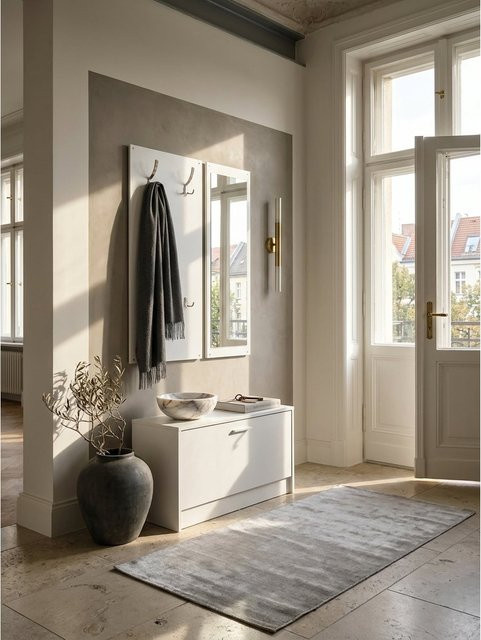 Wandgarderobe mit Spiegel und Schuhschrank SALERNO von KADIMA DESIGN in Weiß, B/T/H: 80 x 27 x 180 cm - Bild 1