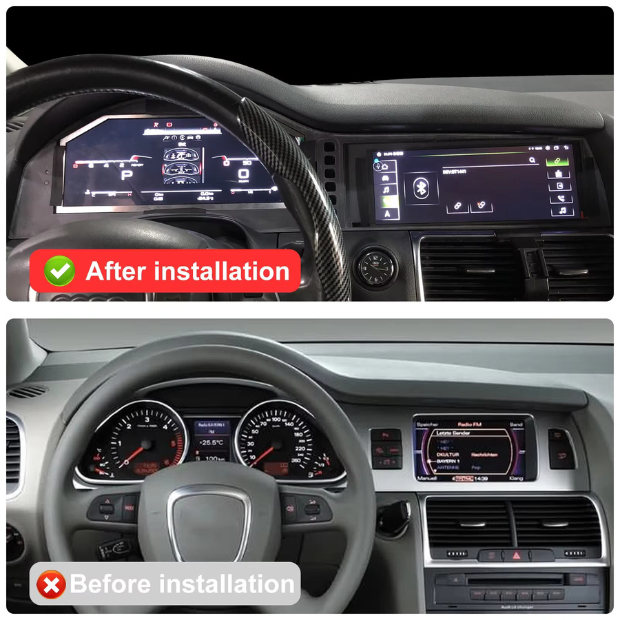 YANFU Digitales Doppelbildschirm-Tachometer-Cluster mit Android, Carplay und GPS für Audi A6 A6L C6 (2005-2012) und Q7 (2006-2015), Schwarz - Bild 2