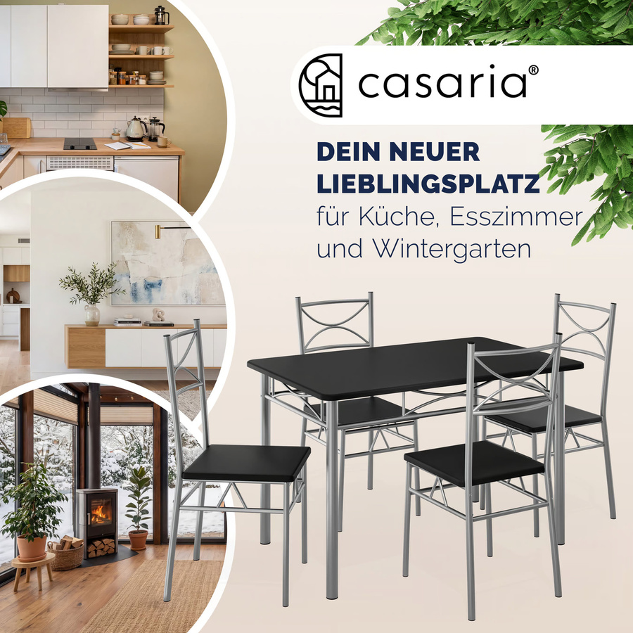 Casaria Sitzgruppe Paul 5-teilig Schwarz aus Metall für Küche, Esszimmer und Wintergarten - Bild 2