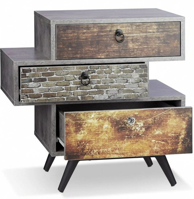 Relaxdays Kommode im Industrie-Stil aus MDF und Metall in Steingrau mit 3 Schubladen, B/T/H: 59,5 x 40 x 60 cm - Bild 1