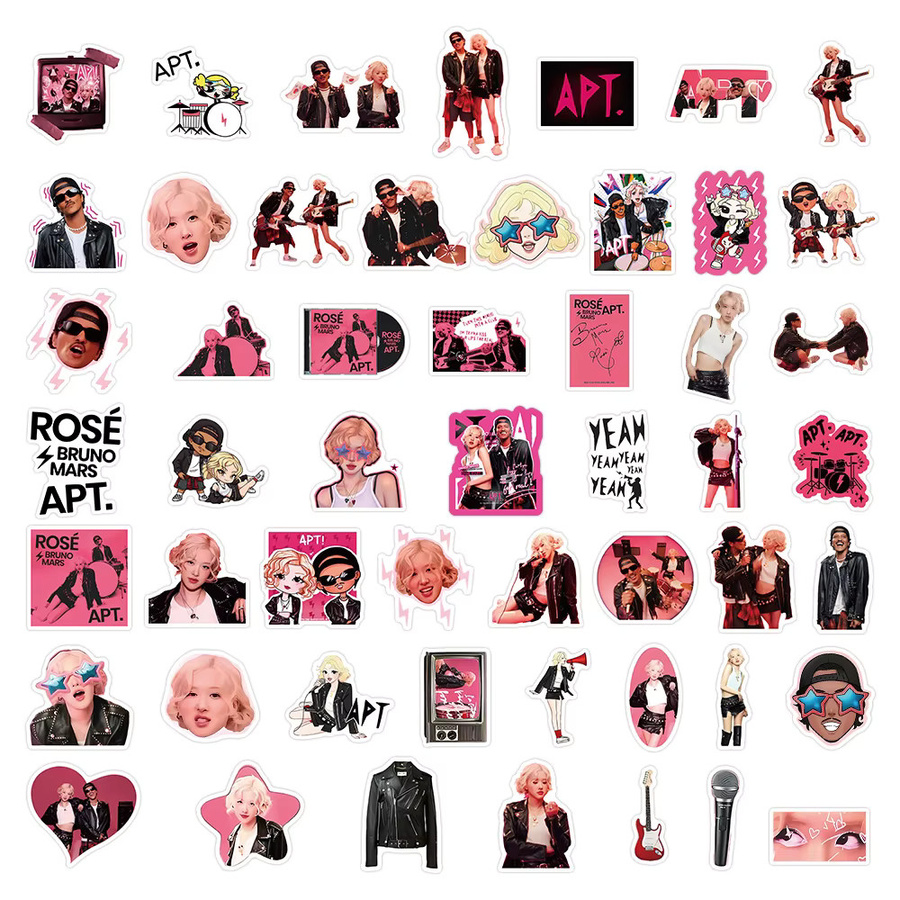 50 Stück Bruno Mars Graffiti Aufkleber Set in Rosé für Laptop, Scrapbook und DIY-Projekte - Bild 4
