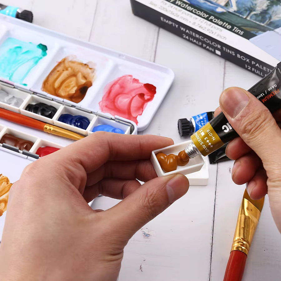 Leere Aquarellpalette aus Metall mit 26 halben Pfannen und Deckel, Farbetui für Reisen in Schwarz und Grün - Bild 2