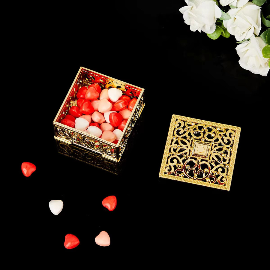 12er Set quadratische Candy Box aus Kunststoff im europäischen Stil in Gold und Silber für Hochzeiten und Geschenke - Bild 2