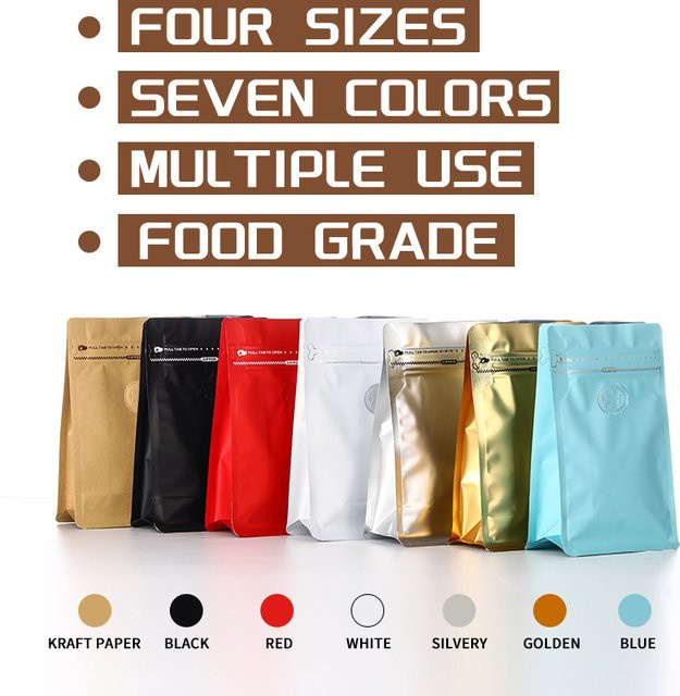 10 Stück luftdichte Aluminiumfolie-Verpackungsbeutel mit Ventil in Schwarz zur Lagerung von Kaffeebohnen, Tee, Nüssen und Pulver - Bild 1