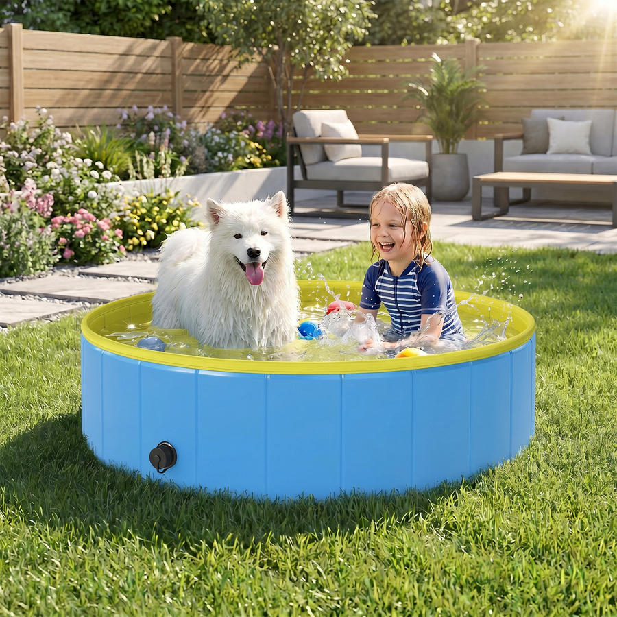 PawHut Hundepool für große und mittelgroße Hunde, faltbares Planschbecken in Blau, B/T/H: 120 x 120 x 30 cm - Bild 2