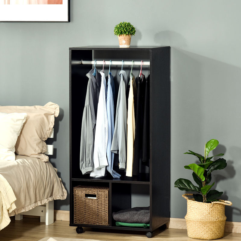 HOMCOM Mobiler Kleiderschrank mit Kleiderstange und Regalfächern in Schwarz, B/T/H: 60 x 40 x 128 cm - Bild 2