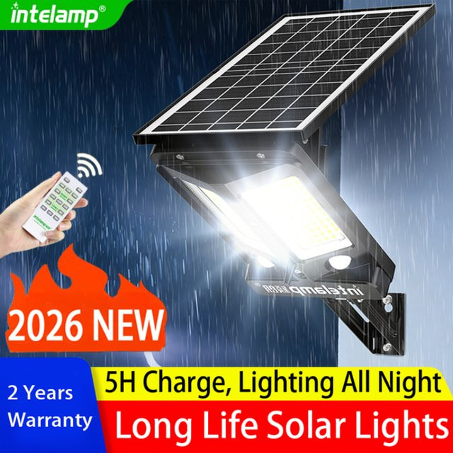 Intelamp Solar-Flutlichtlampe für den Außenbereich in Schwarz mit 3000 lm, 12500 mAh und Dual-Bewegungssensor - Bild 1