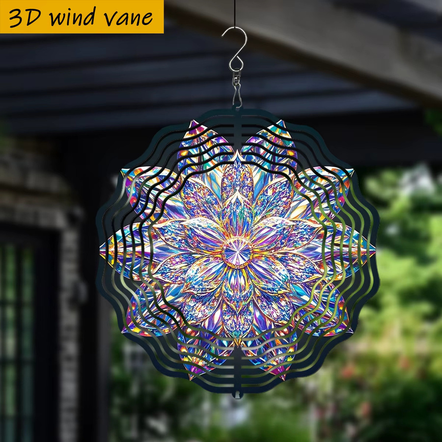 CIFBUY 3D Rotierender Mandala-Spinner aus Metall in Bunt, 360° Windspiel mit Blumen-Design für Garten und Außenbereich, Durchmesser: 25,4 cm - Bild 3