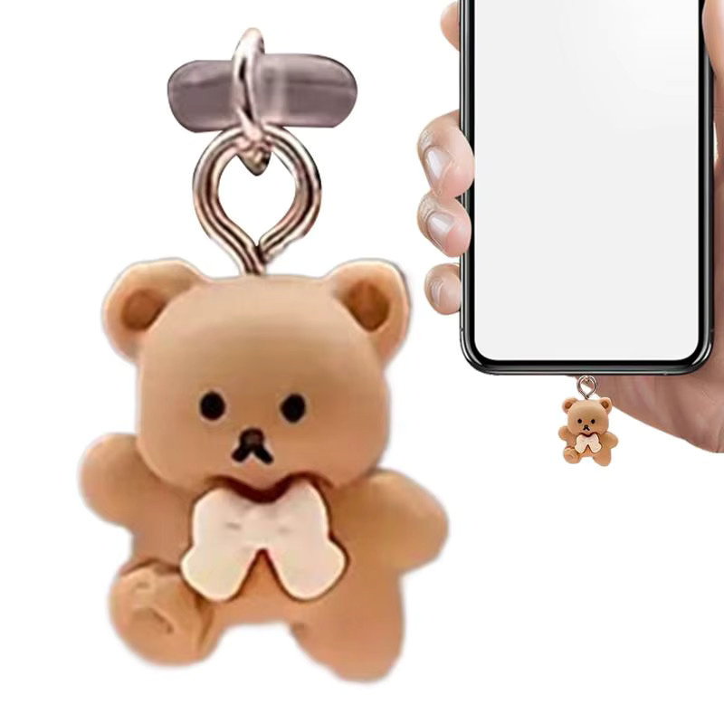 USB C Staubschutzstecker Bär Cartoon Typ C Port Schutz für Handy und Tablet in Braun - Bild 1