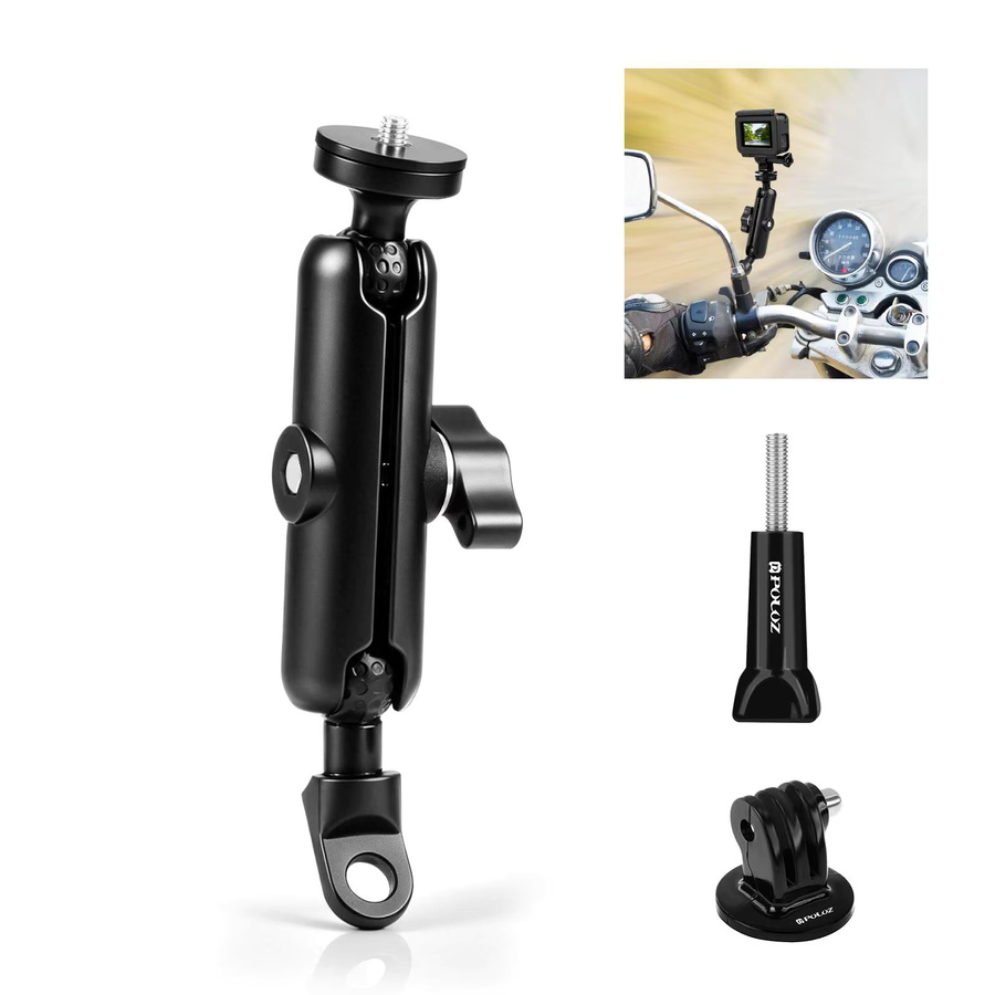 PULUZ Motorradhalterung in Schwarz mit Spiegelbasis für GoPro, DJI Osmo 360 und andere Actionkameras - Bild 2