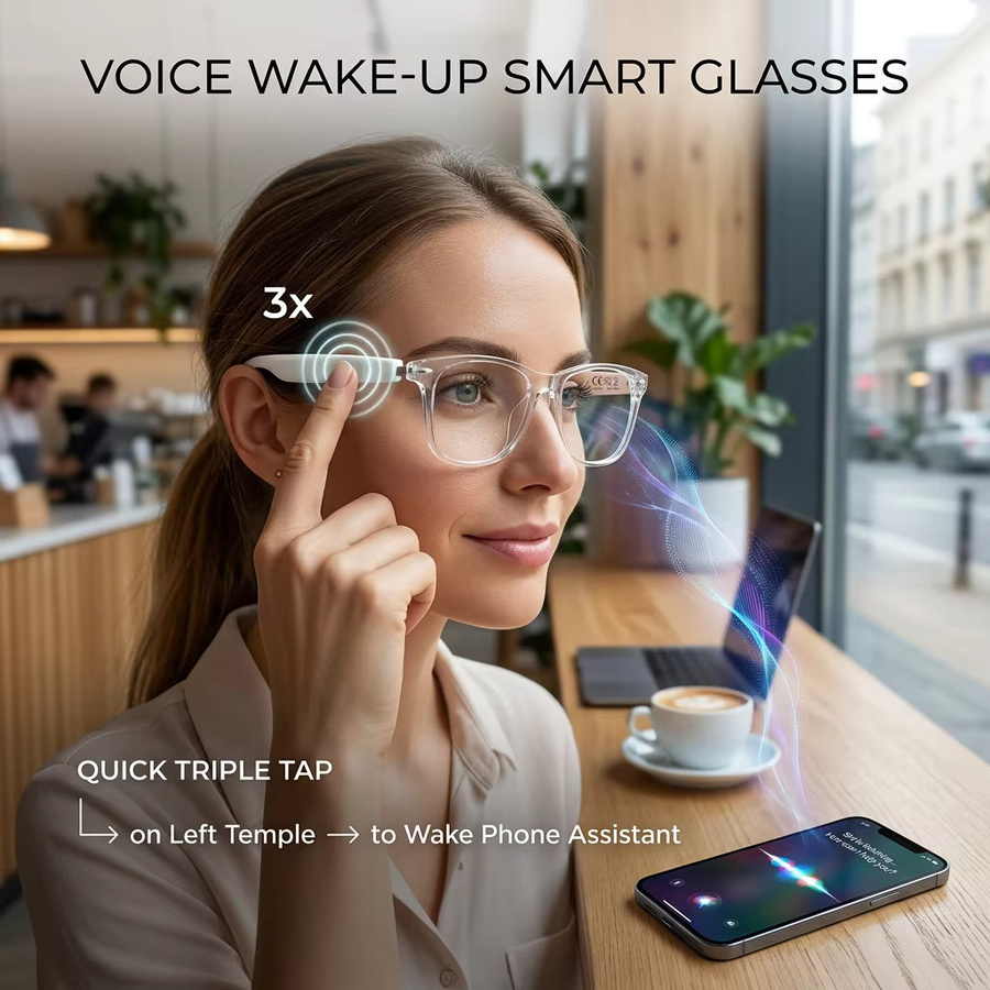 SENBONO Smart Audio Brille mit KI-Übersetzung für über 100 Sprachen, Bluetooth-Funktion für Anrufe und Musikwiedergabe, Sonnenbrille in Schwarz und Transparent - Bild 4