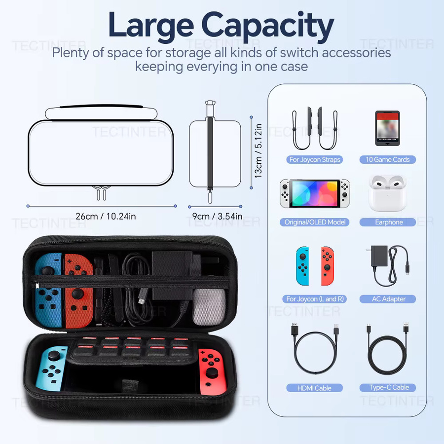 TECTINTER Aufbewahrungstasche für Nintendo Switch OLED und Switch 1 in Schwarz - Bild 2